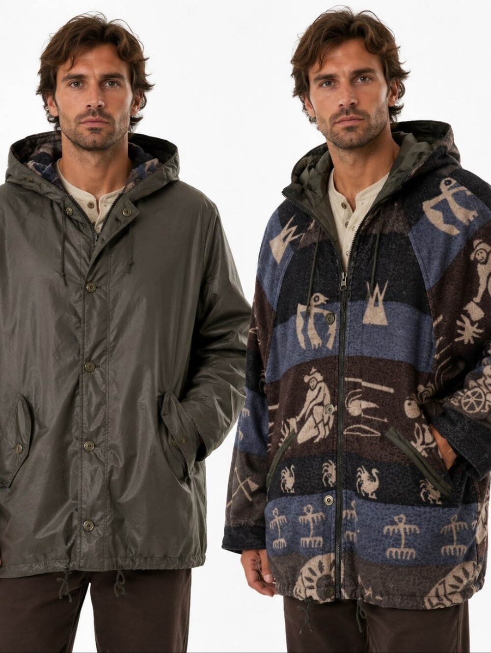 Vintage Current Seen Reversible Southwestern Parka M Hooded‎ Brown Cabincore